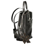 Desigual black polyurethane women's backpack with adjustable shoulder straps and front zip pocket, stylish and functional.
