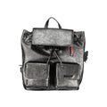 Desigual black polyurethane women's mini backpack with adjustable straps and top handle, featuring a stylish, compact design.