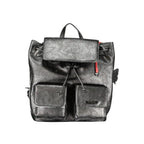 Desigual black polyurethane women's mini backpack with adjustable straps and top handle, featuring a stylish, compact design.