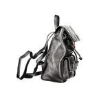 Desigual black polyurethane mini backpack with adjustable straps and top handle, featuring a stylish, compact design for women.