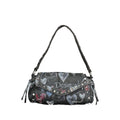 Desigual black polyester women's bag with multiple compartments and adjustable strap, stylish and functional for everyday use.