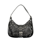 Desigual black polyurethane mini bag for women with sleek design and compact size, ideal for everyday use.
