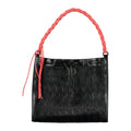 Desigual black polyurethane women's backpack with adjustable straps, front pocket, and stylish design.