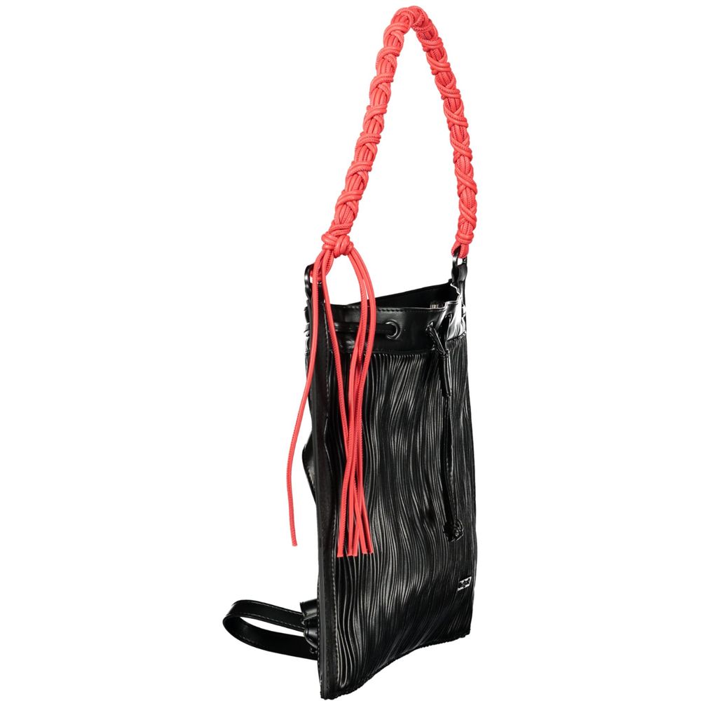 Desigual black polyurethane women’s backpack with adjustable straps and zipper compartments, stylish and functional accessory.