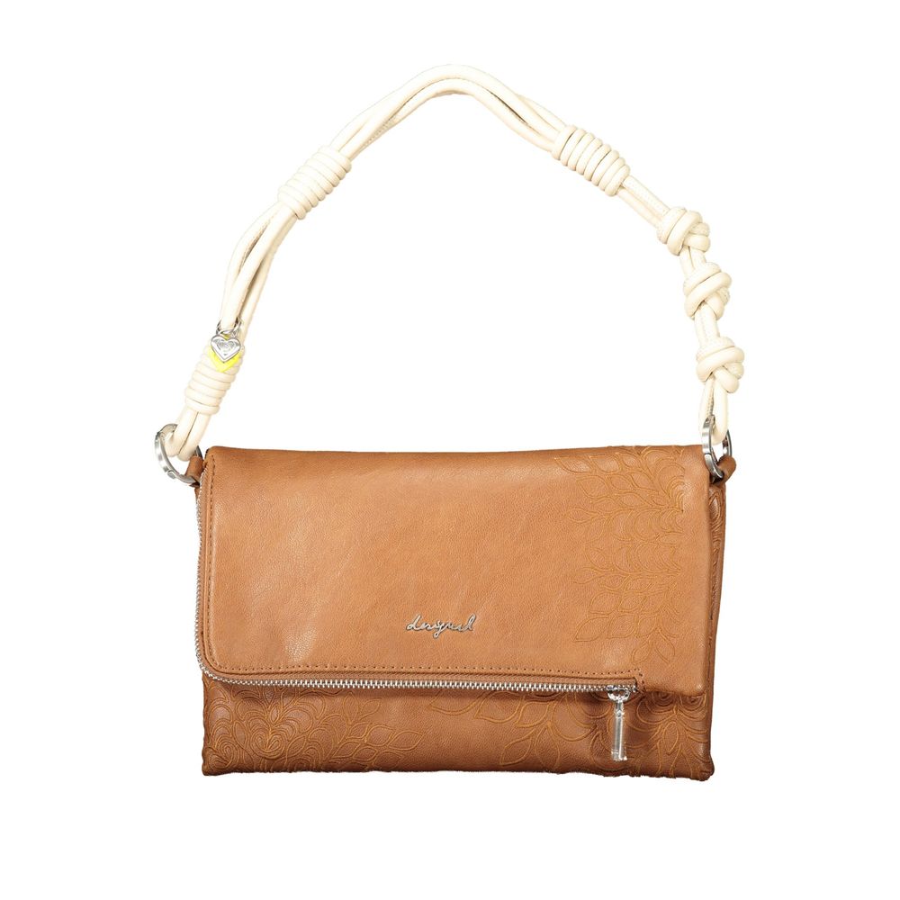 Desigual brown polyurethane women's handbag with stylish design, featuring a structured shape and elegant hardware details.