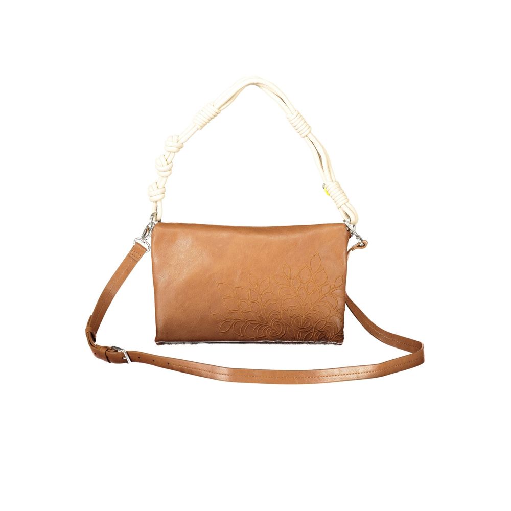 Desigual brown polyurethane women's handbag with a structured design and top handles, stylish and versatile for everyday use.
