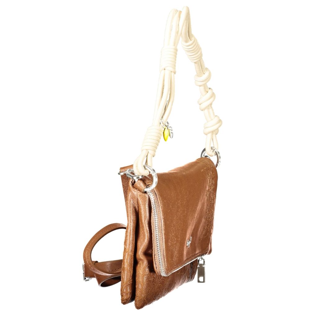 Desigual brown polyurethane women's handbag with stylish design and shoulder strap, ideal for everyday use.