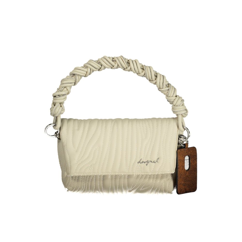 Desigual ecru women's handbag made of polyurethane with a textured surface and stylish design, featuring a top zipper closure.