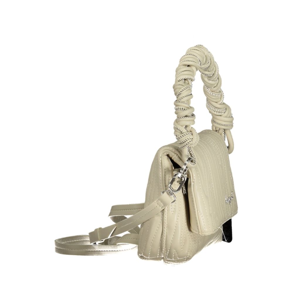 Desigual ecru polyurethane women's handbag with textured surface and sleek design, featuring handles and subtle branding details.