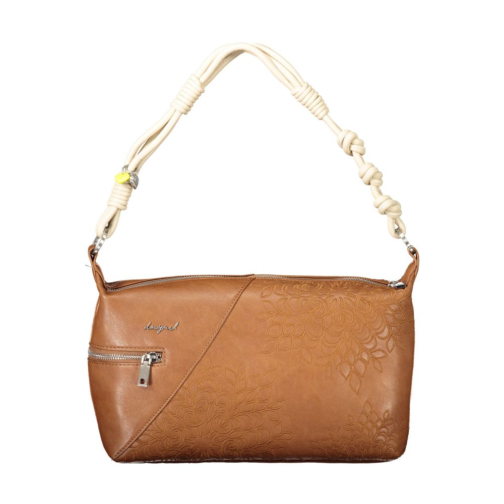 Desigual brown polyurethane women's shoulder bag with adjustable strap and decorative details, stylish and functional accessory.