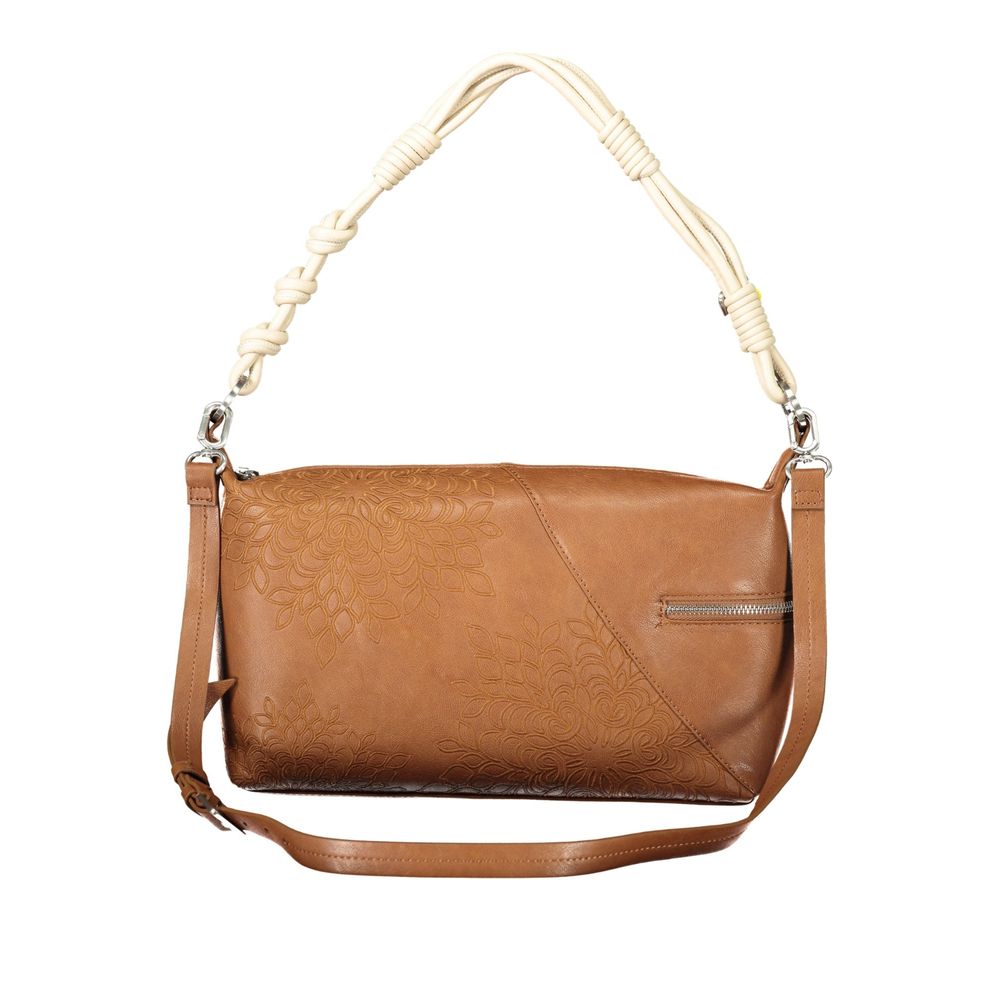 Desigual brown polyurethane women's shoulder bag with adjustable strap and stylish design, perfect for casual or chic outfits.