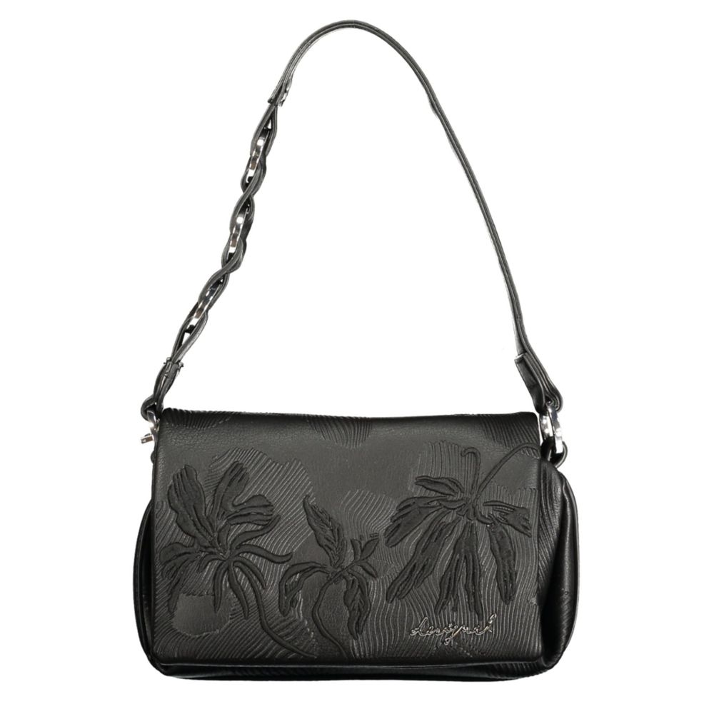 Desigual black polyurethane women's bag with adjustable strap and stylish design, perfect for casual or formal use.