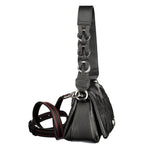 Black Desigual women's polyurethane bag with stylish design and adjustable strap, featuring textured surface and modern aesthetic.
