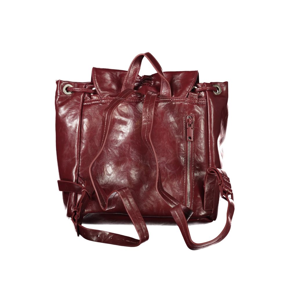 Desigual burgundy polyurethane women's backpack with adjustable straps and zippered compartments.