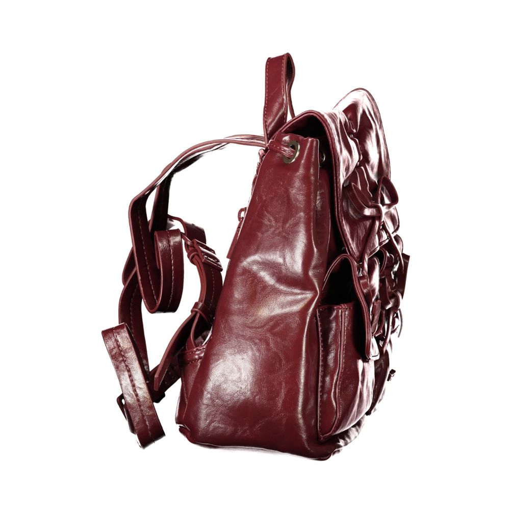 Desigual burgundy polyurethane women's backpack with adjustable straps and front zip pocket, stylish and functional for everyday use.