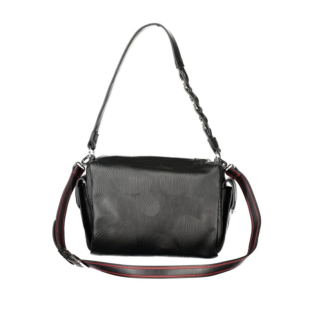 Black Desigual women's handbag made of polyurethane, stylish design with textured surface and silver-tone hardware.