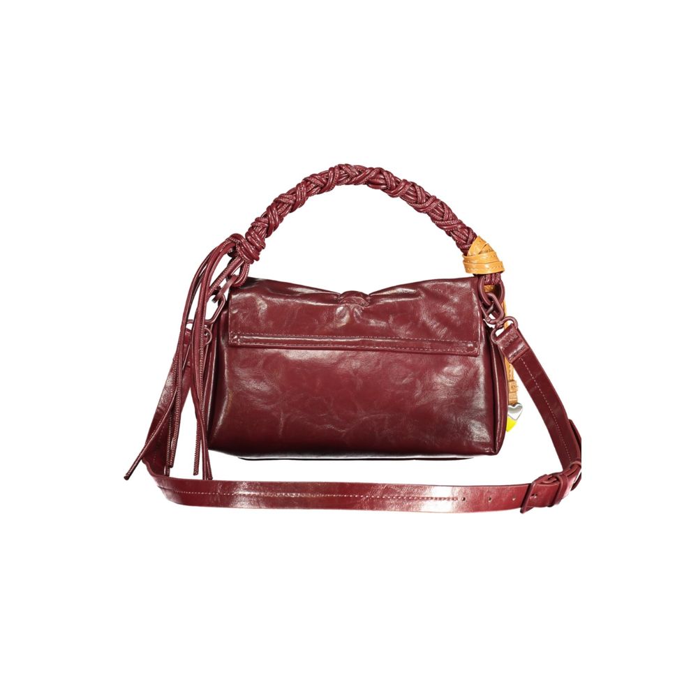 Desigual burgundy polyurethane mini bag with gold-tone hardware and adjustable strap, stylish accessory for women.