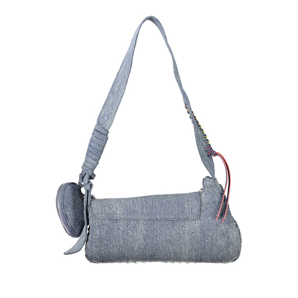Desigual Azzurro cotton shoulder bag for women with colorful patchwork design and adjustable straps.