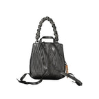 Desigual black polyurethane mini backpack for women with adjustable straps and stylish design.