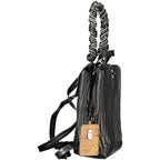 Black Desigual mini backpack made of polyurethane, featuring a compact design with adjustable straps and stylish details.