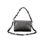 Desigual black polyurethane women's handbag with textured design, top handles, and silver-tone hardware.