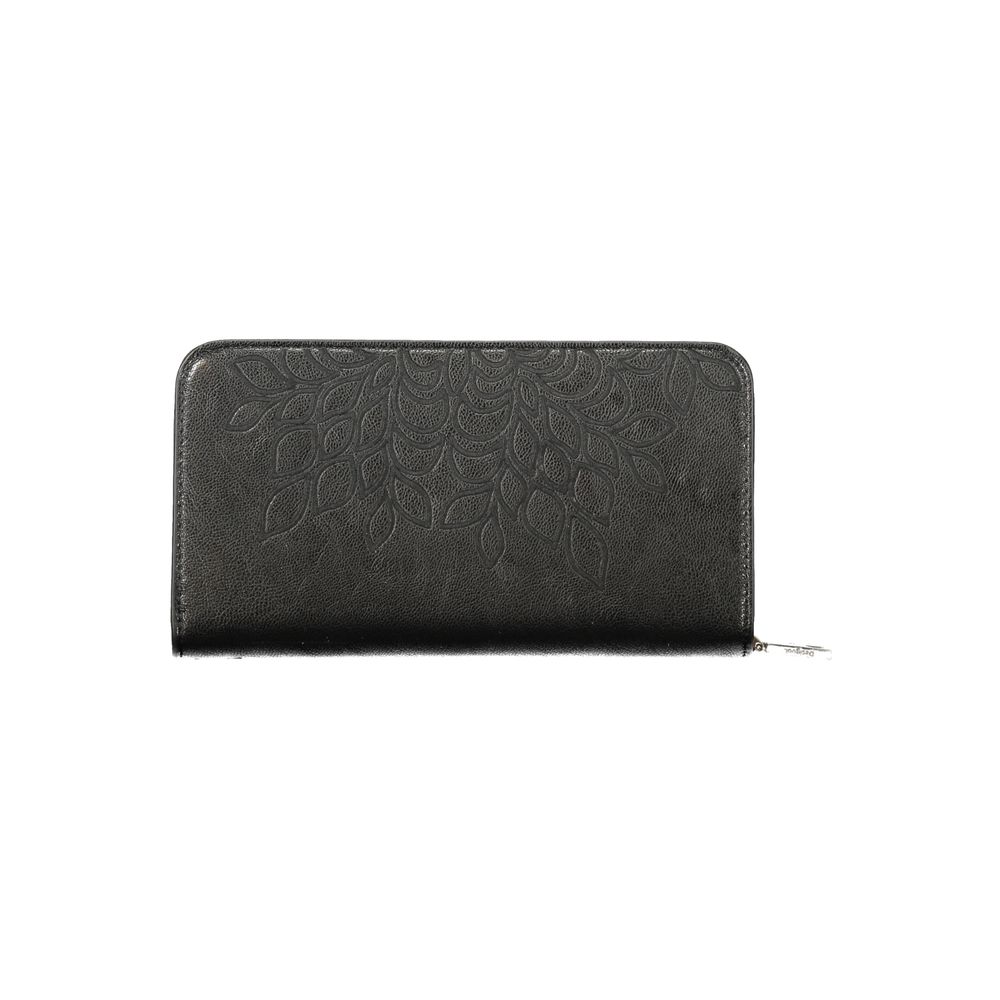 Desigual Nero Poliuretano woman wallet with multiple card slots and zippered coin compartment, black synthetic leather design.