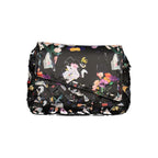 Desigual black polyurethane women’s handbag with stylish design, featuring textured surface and top handles.