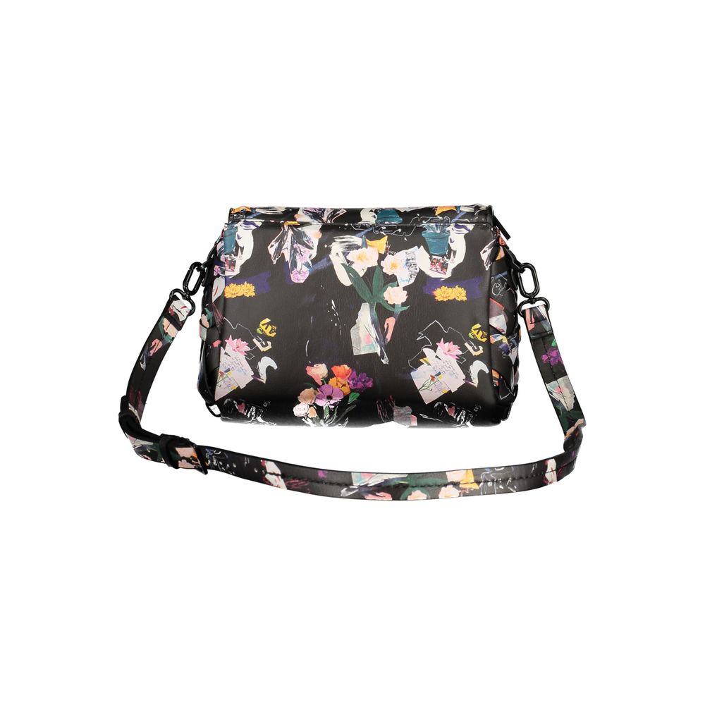 Desigual black polyurethane women's handbag with stylish design and top handle, featuring textured surface and functional zipper closure.