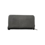 Black Desigual women's wallet made of polyurethane with a textured surface and multiple card slots, featuring a stylish design.