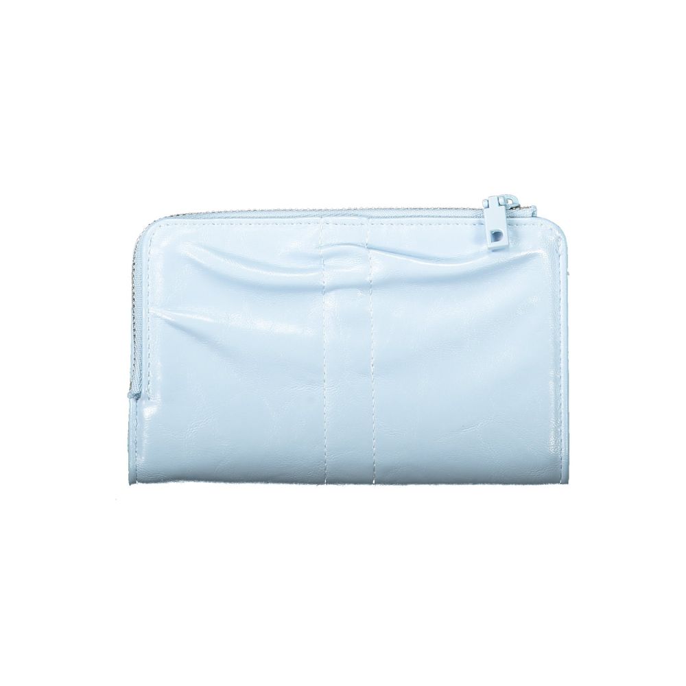 Desigual Azzurro women's wallet made of blue polyurethane with textured design and multiple card slots.
