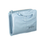 Desigual Azzurro women's wallet made of blue polyurethane with multiple card slots and a zippered coin compartment.