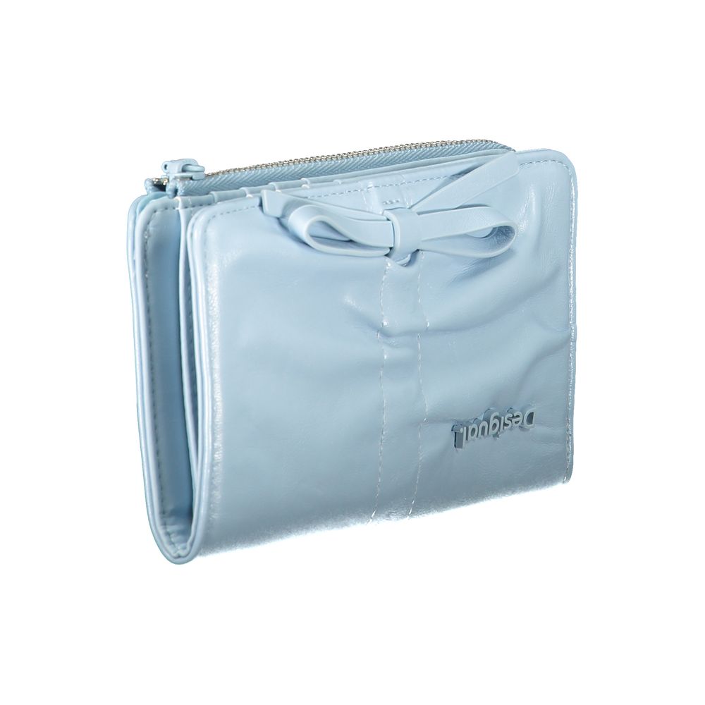 Desigual Azzurro women's wallet made of blue polyurethane with multiple card slots and a zippered coin compartment.