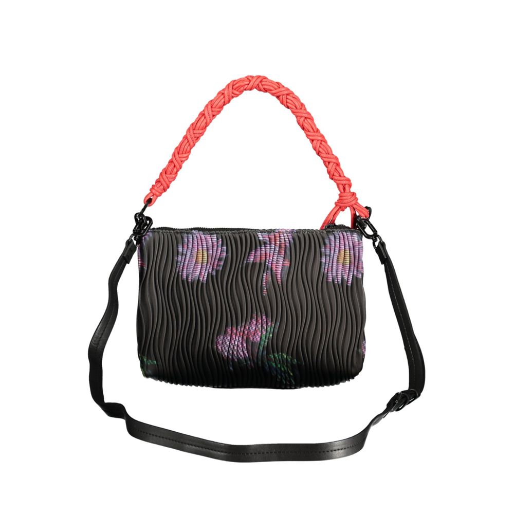 Desigual Nero polyurethane women's handbag with rounded handles and textured surface, stylish accessory for everyday use.