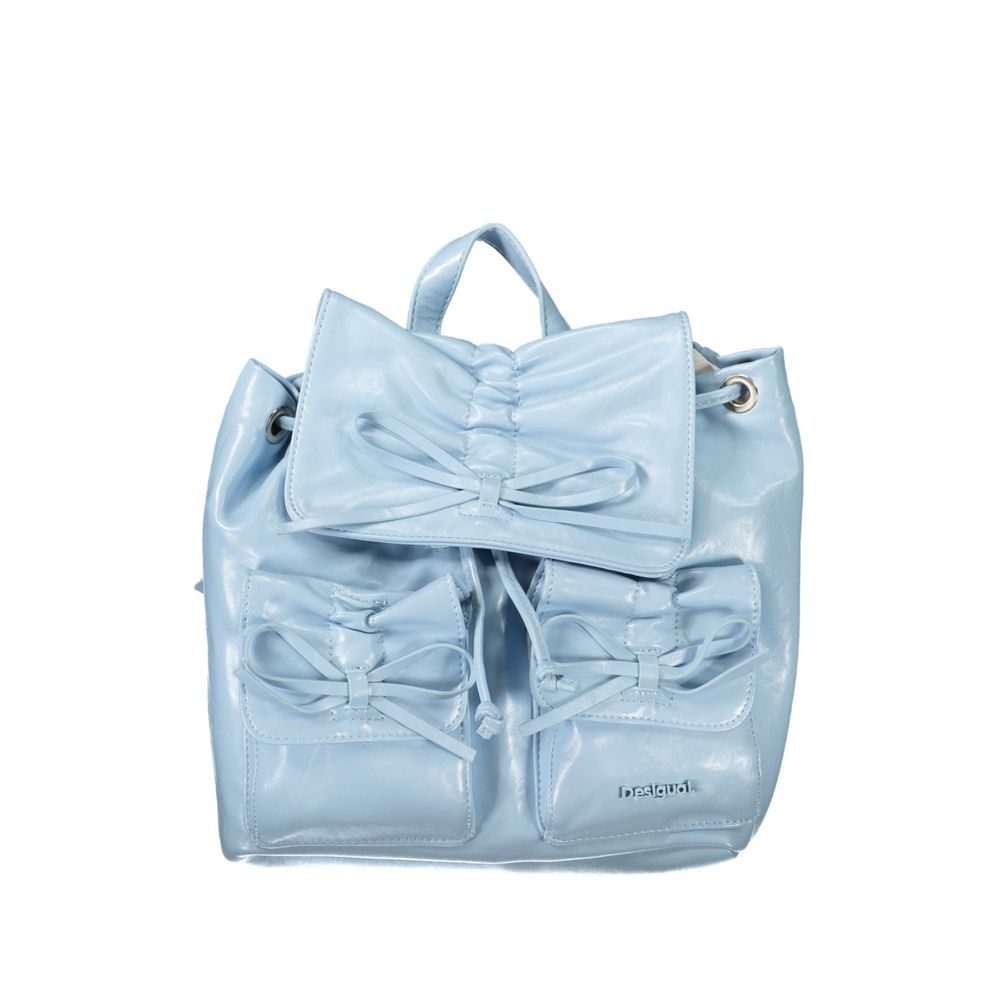 Desigual Azzurro women's backpack made of blue polyurethane with stylish design and adjustable straps.