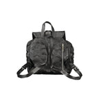 Desigual black polyurethane women's backpack with adjustable straps and front zipper pocket, stylish and functional for everyday use.