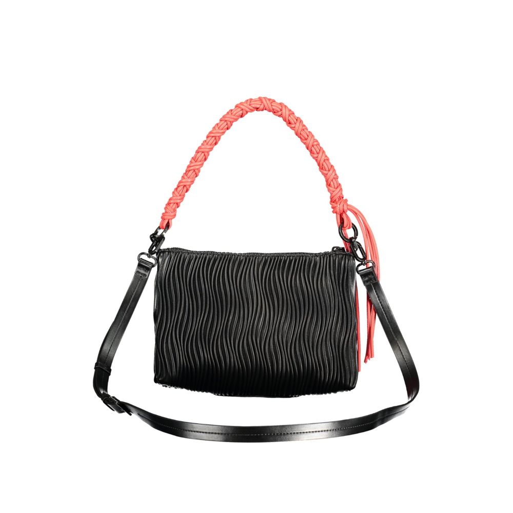 Desigual Nero black polyurethane women's handbag with stylish design and shoulder strap, detailed close-up image.