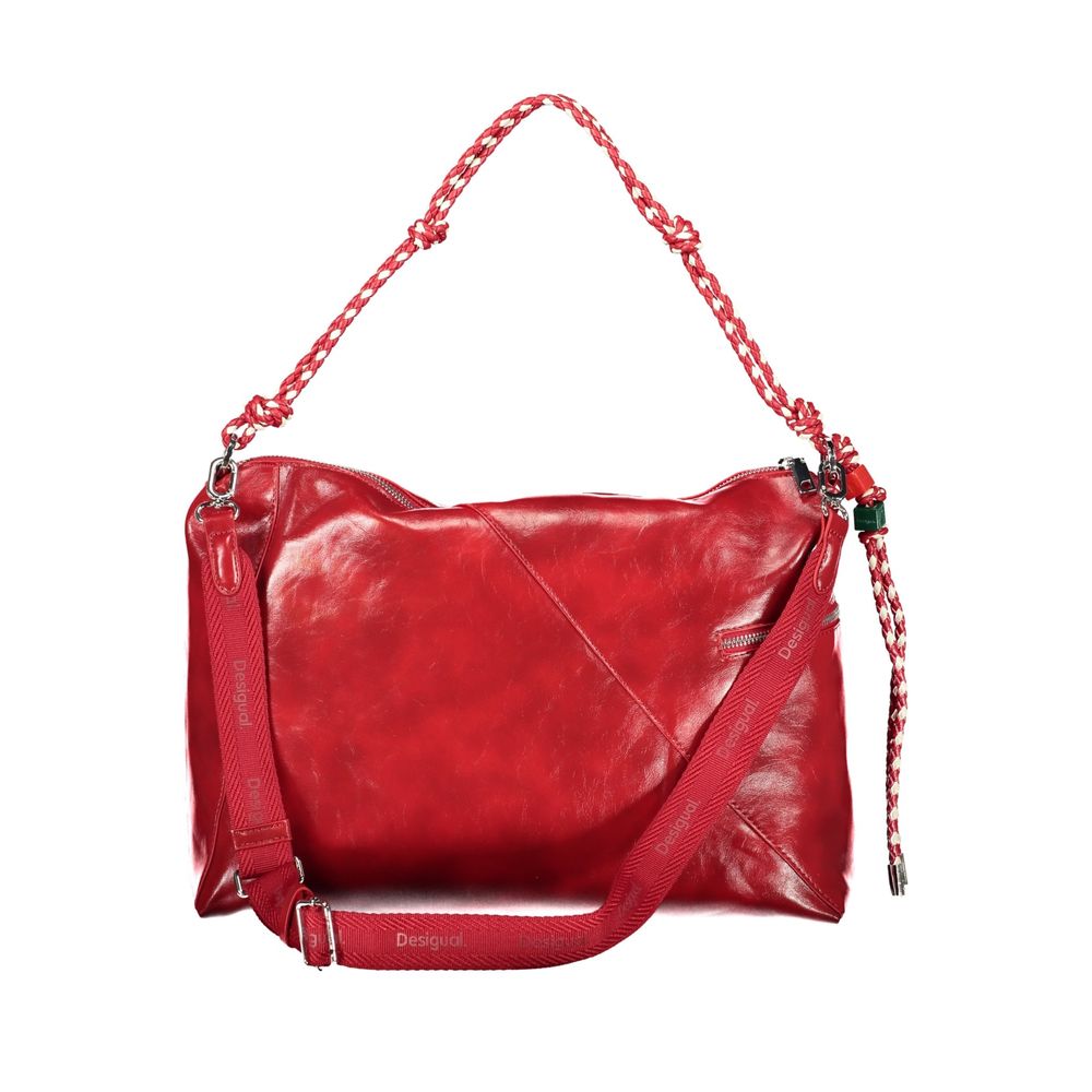 Red Desigual polyurethane women’s handbag with stylish design and top handles, featuring a vibrant, textured surface.