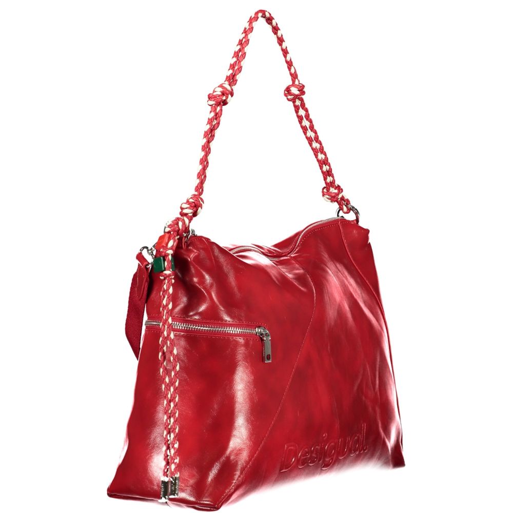 Red Desigual polyurethane women's handbag with stylish design and top handle, perfect for everyday use.