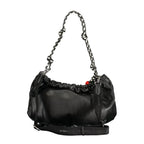 Desigual black polyurethane women's handbag with stylish design and top handle, featuring textured surface and modern details.