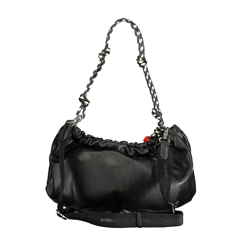 Desigual black polyurethane women's handbag with stylish design and top handle, featuring textured surface and modern details.