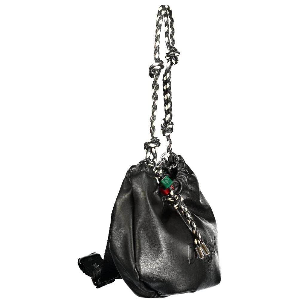 Desigual black polyurethane women's handbag with textured design and top handle, stylish and functional accessory.