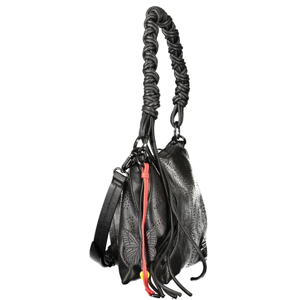 Desigual black polyurethane women's handbag with stylish design and top handles, perfect for everyday use.