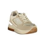 Beige Laura Biagiotti women's polyurethane sneakers with white soles, casual athletic footwear for comfortable style.