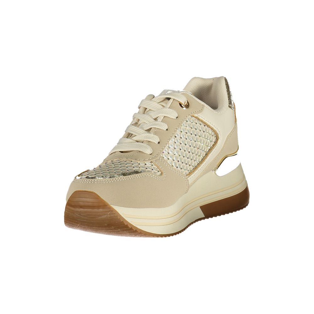 Beige Laura Biagiotti women's polyurethane sneakers with white sole and stylish design, perfect for casual wear.