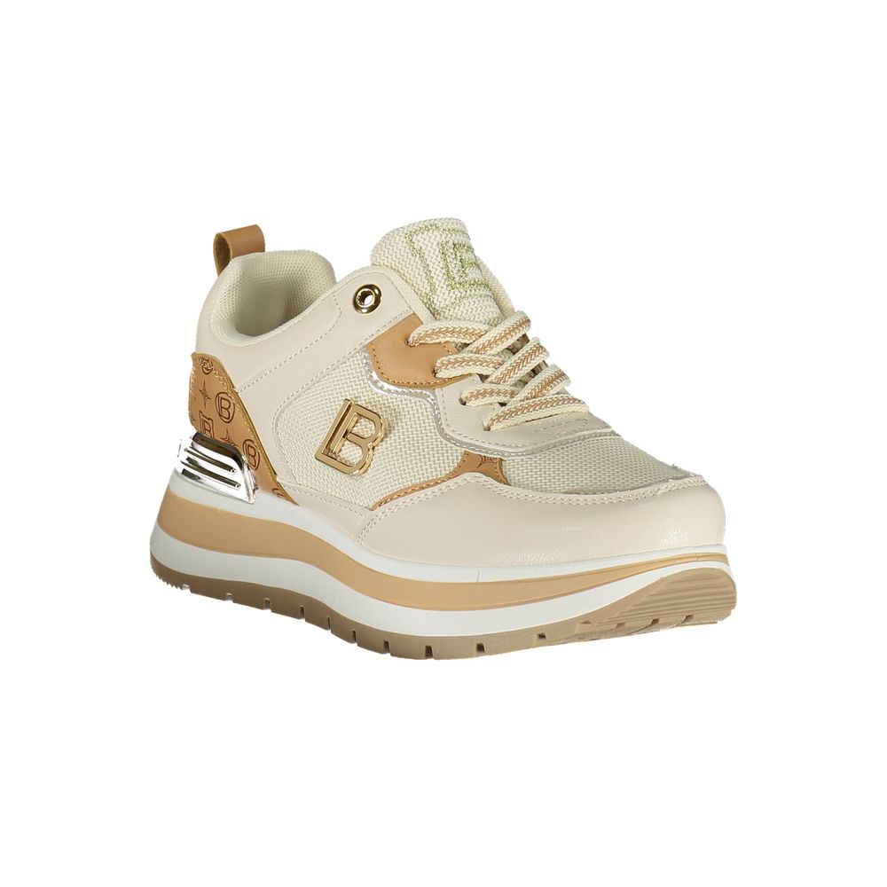 Beige Laura Biagiotti women's polyurethane sneakers with white soles and sleek design, suitable for casual wear.