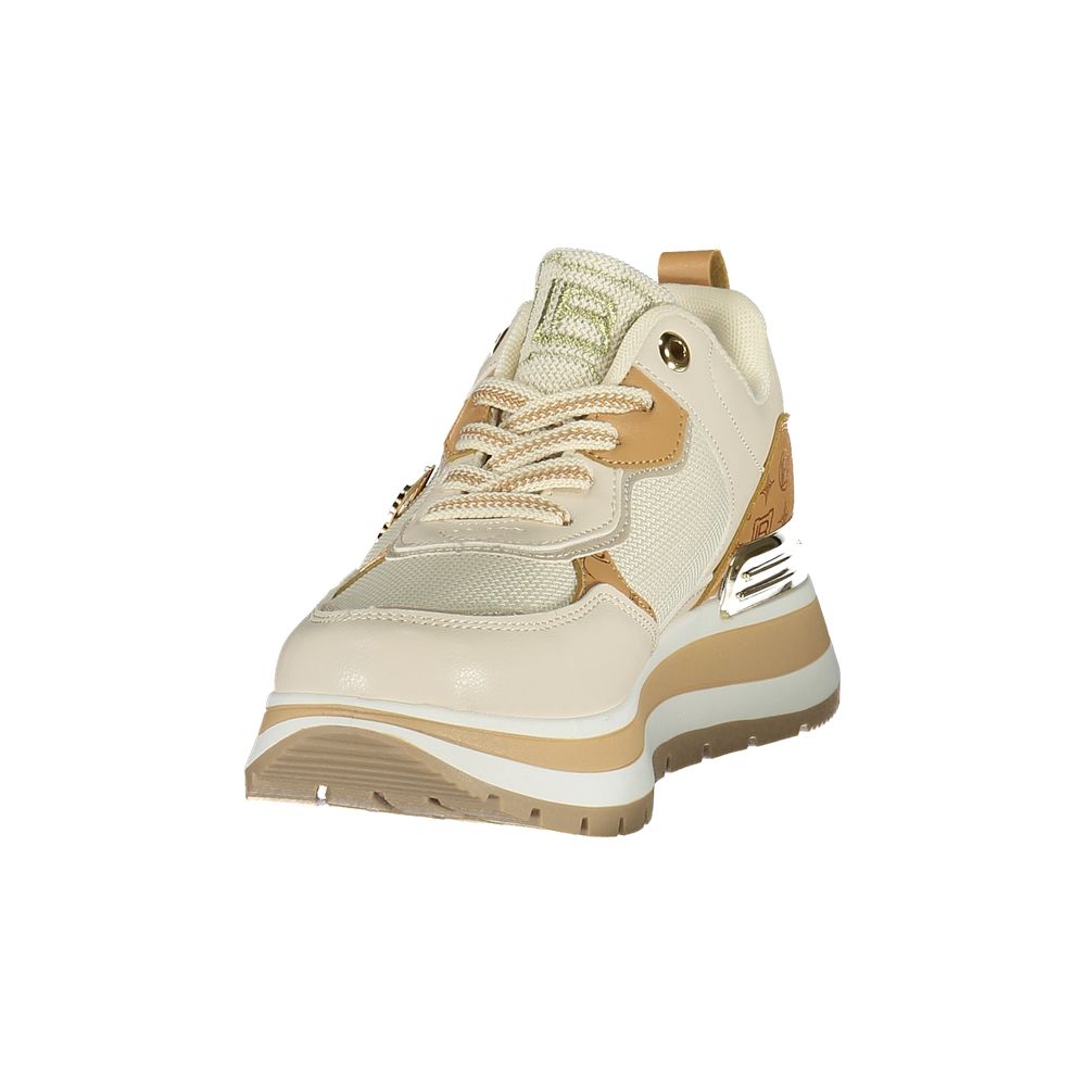Laura Biagiotti beige polyurethane women’s sneakers with white soles and sleek design, perfect for casual and sporty outfits.