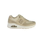 Beige Laura Biagiotti women's polyurethane sneakers with white soles and lace-up front on a clean background.