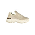 Beige Laura Biagiotti women's polyurethane sneakers with white soles and lace-up design, casual footwear for everyday wear.