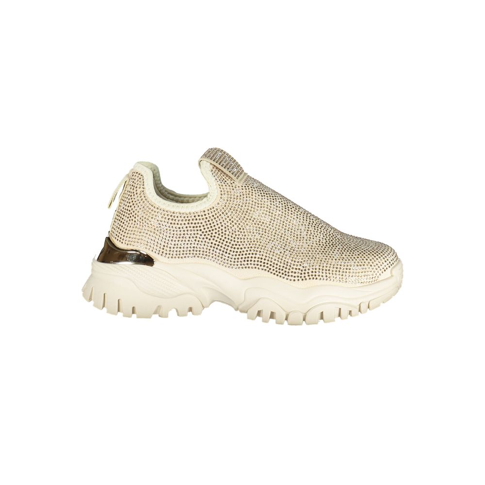 Beige Laura Biagiotti women's polyurethane sneakers with white soles and lace-up design, casual footwear for everyday wear.