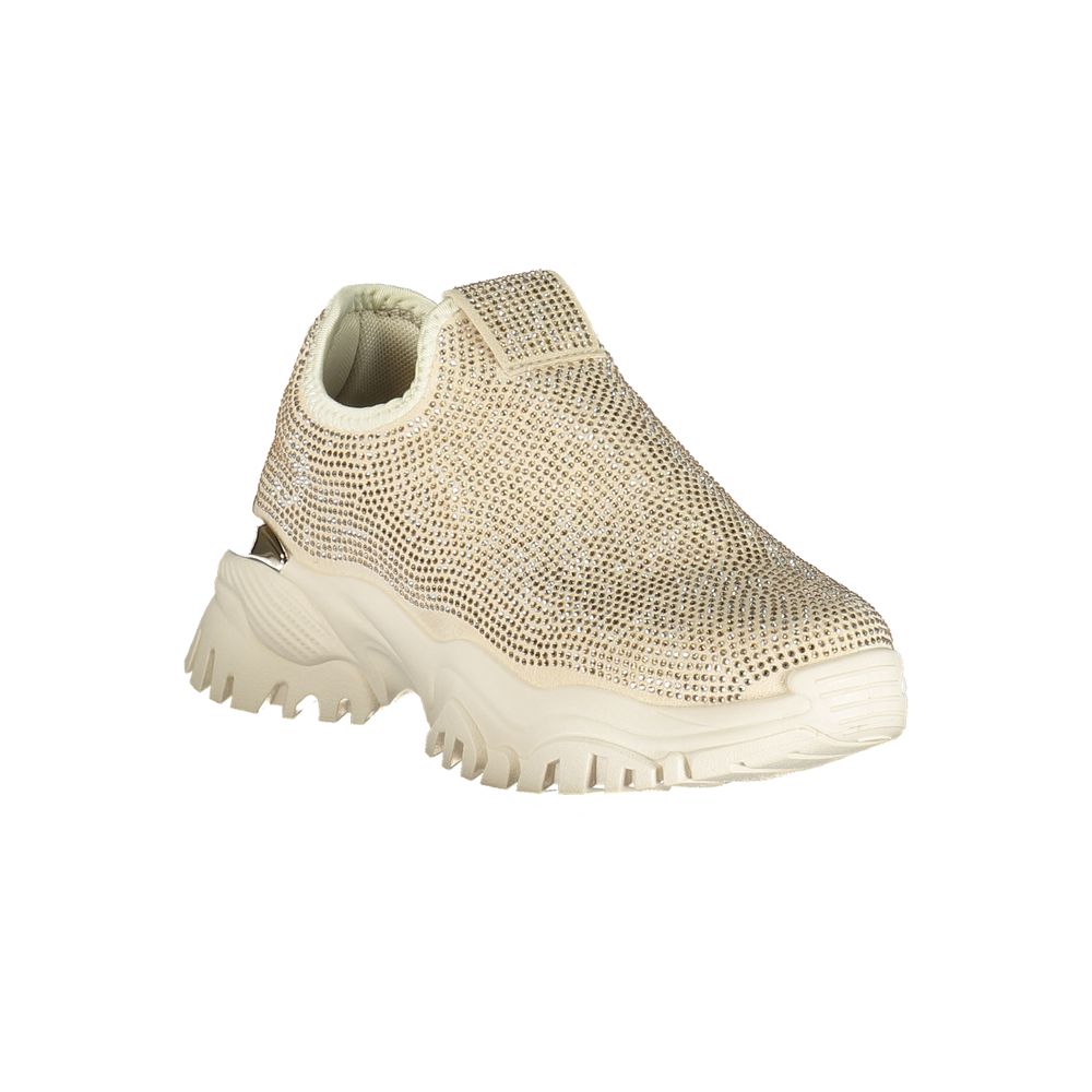 Beige Laura Biagiotti women’s polyurethane sneakers with white soles, stylish casual footwear for everyday wear.